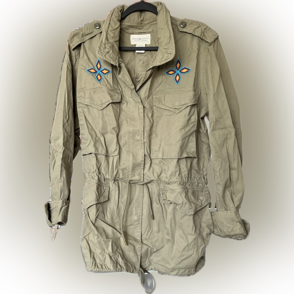 Gorgeous light olive green Denim & Supply Ralph Lauren Southwest beaded jacket.